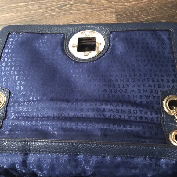 Kate Spade navy blue purse with gold detailing. - Picture 4 of 5